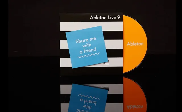 Ableton Live 9 album mockup with striped background, playful, geometric, vibrant