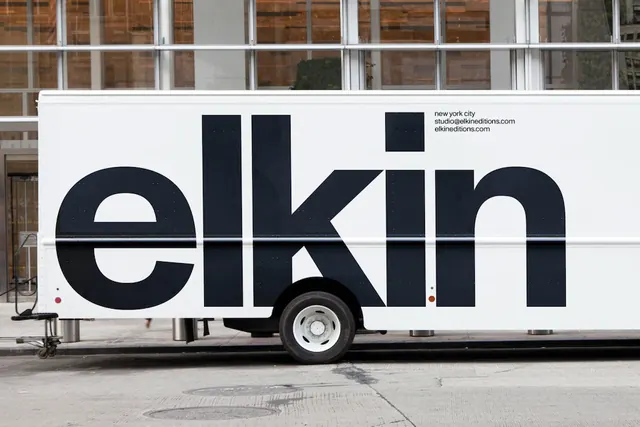 Elkin mobile vehicle branding, minimal, corporate-clean, monochrome