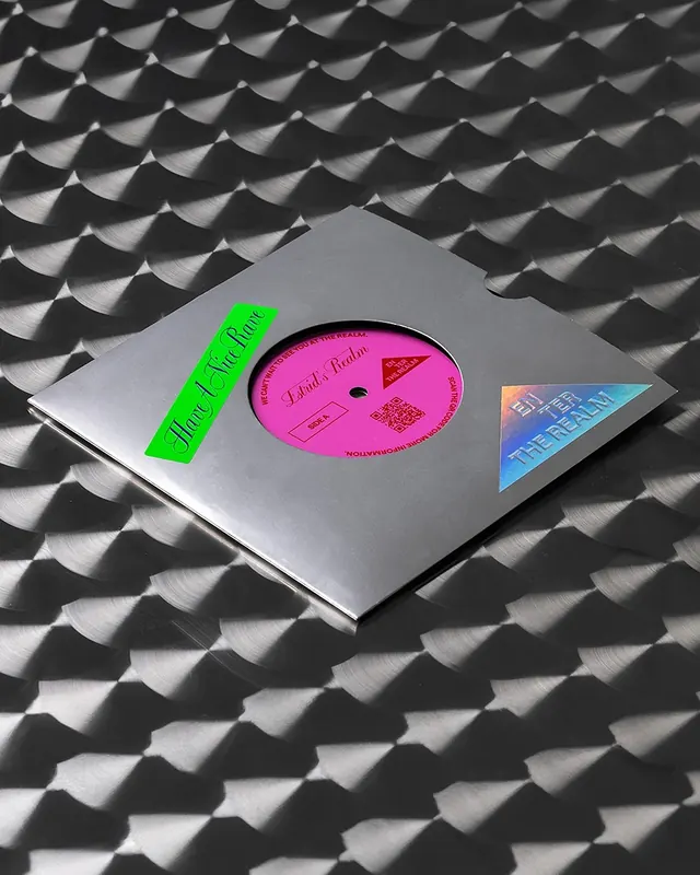 Album cover mockup with vibrant disc design, 3d-render, vibrant, vibrant
