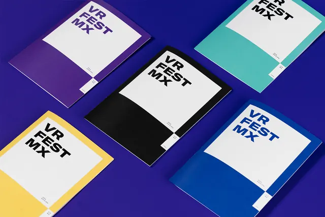 VR First MX color system mockup, minimal, geometric, vibrant
