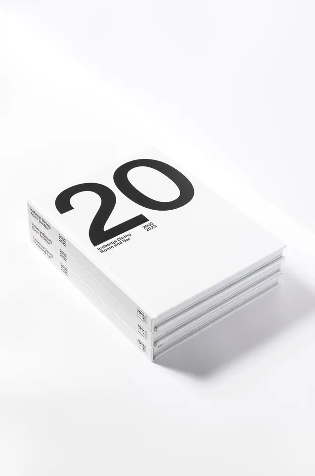 Isometric book stack mockup with large numerals, minimal, technical, light