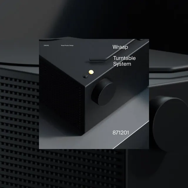 Wraap Turntable System product shot with minimalist design, product-showcase, minimal, dark