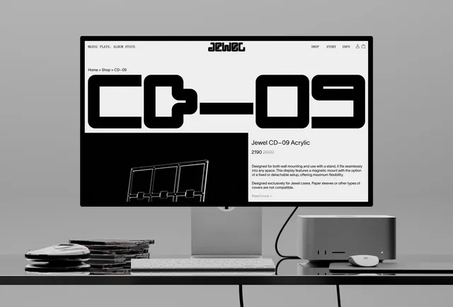 Jewel product website display mockup, minimal, monochrome, monochrome
