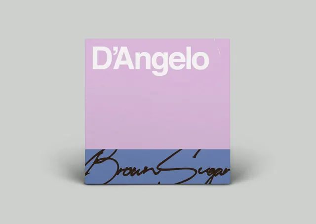 D'Angelo and Brown Sugar album art mockup, minimal, playful, vibrant