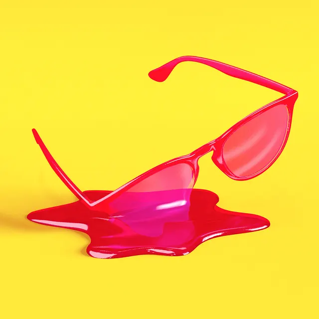 Pink sunglasses product flat lay, minimalist, playful, vibrant