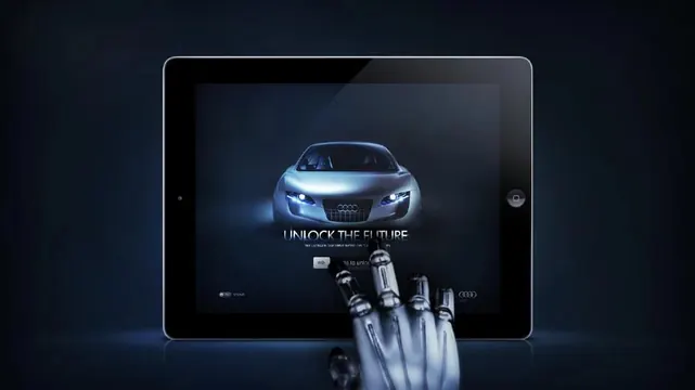 Audi unlock the future tablet mockup, technical, 3d-render, dark