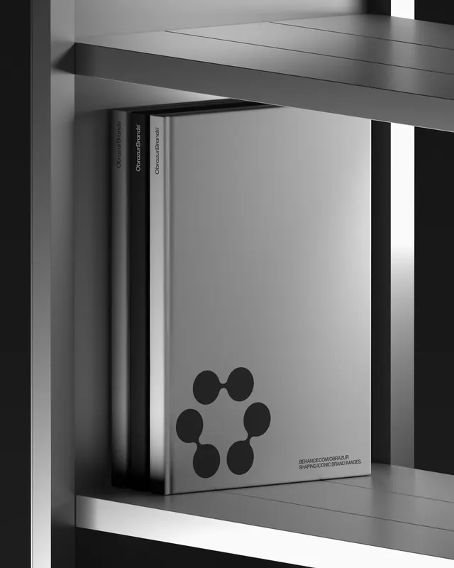 ObrazurBrands book shelf mockup, minimal, 3d-render, monochrome
