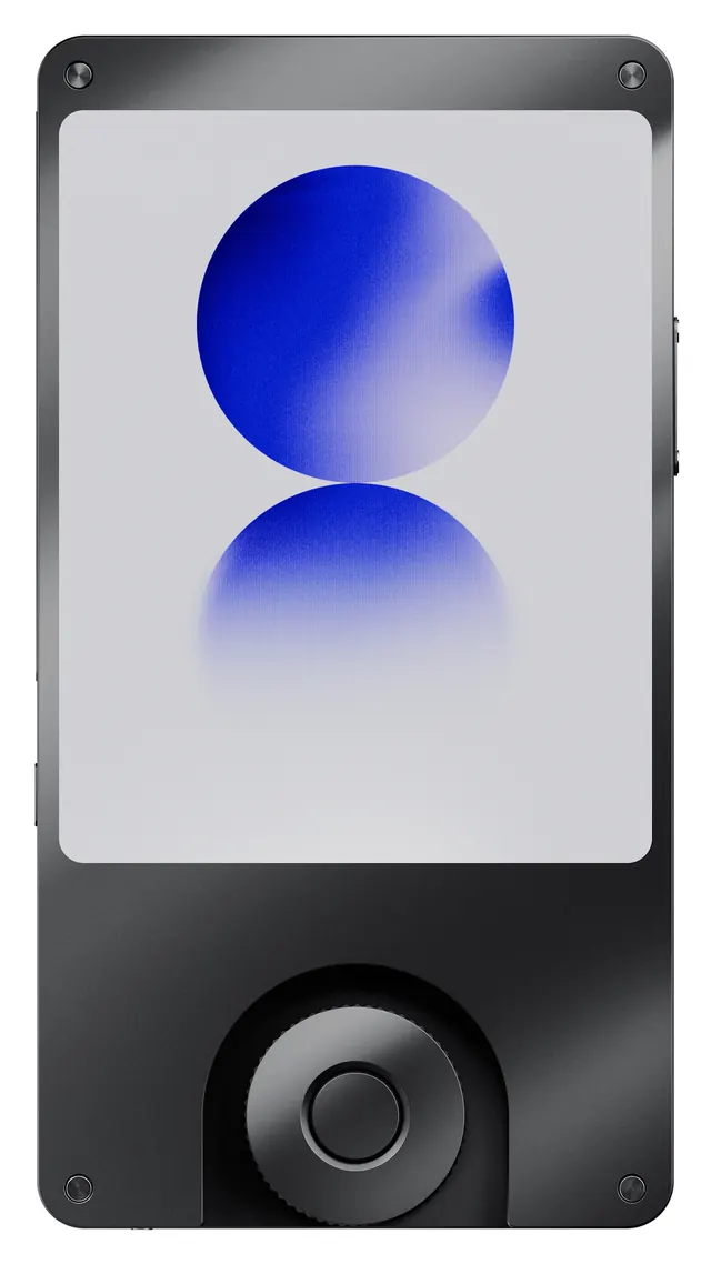 Dark handheld device render, minimal, technical, dark