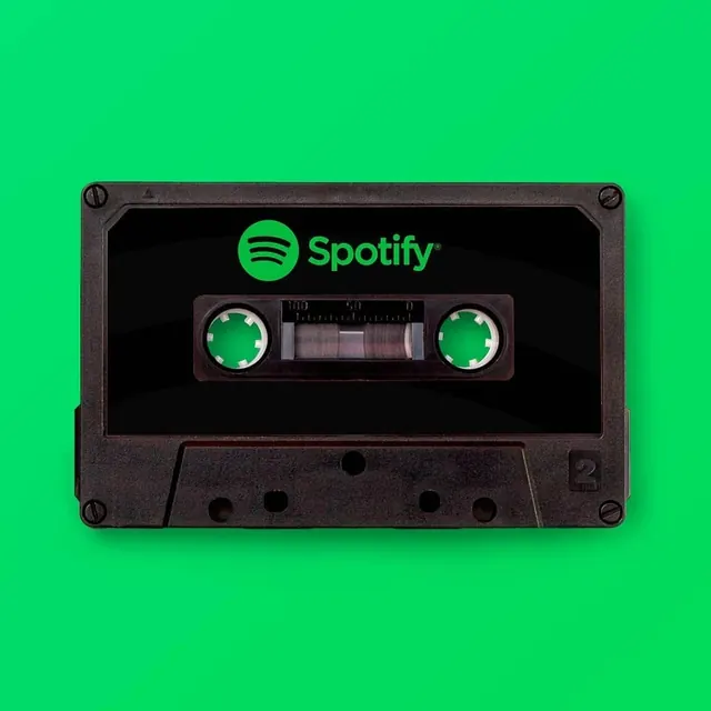 Spotify cassette on green, minimal, retro, vibrant