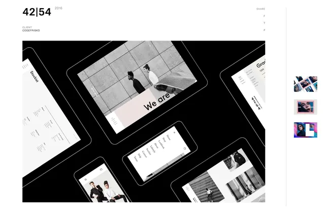 42|54 fashion site mockup collage, minimal, editorial, dark
