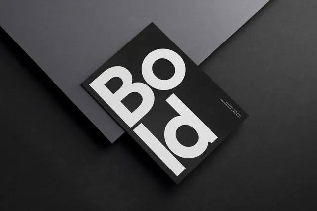 Black and white geometric 3D box mockup, minimalist, geometric, dark