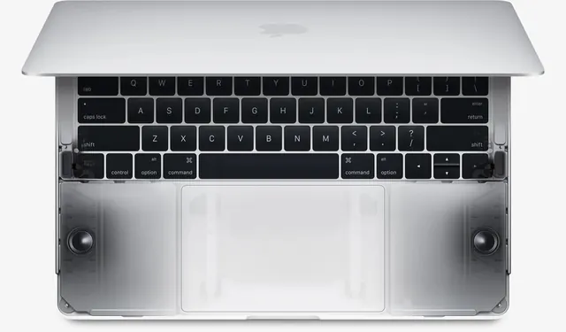MacBook Pro keyboard open-view mockup, minimal, technical, light