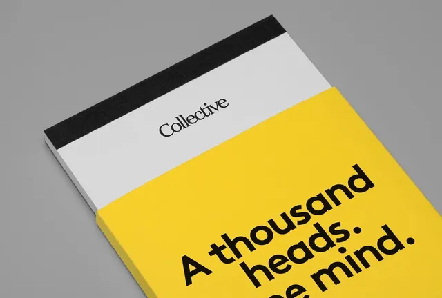 Book cover mockup with yellow and black typography, minimal, corporate-clean, light