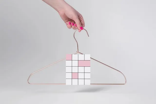 Grid pattern wood hanger concept, minimal, geometric, light