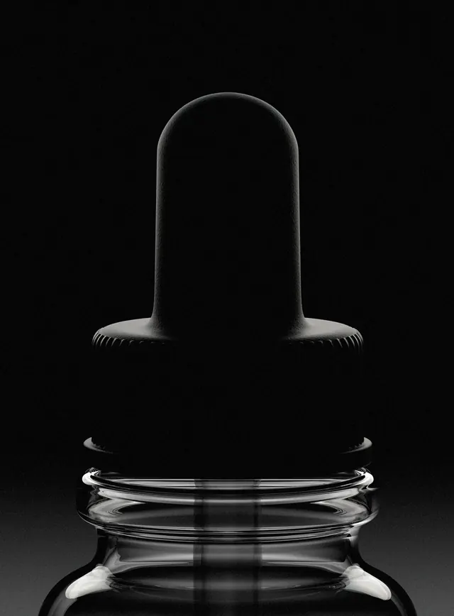 Black bottle with stopper, studio lighting, minimal, 3d-render, dark