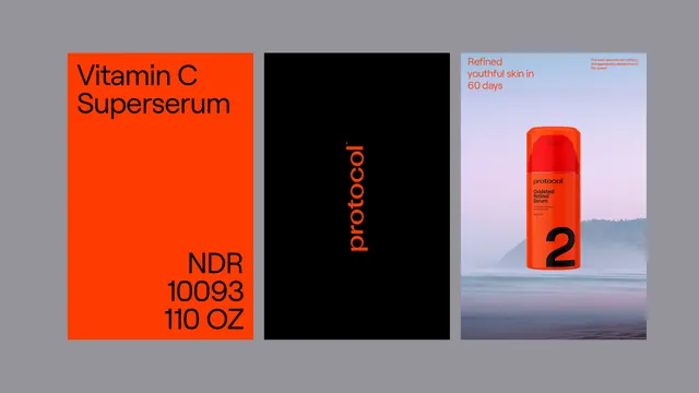 Protocol cosmetics branding mockups, minimal, technical, vibrant