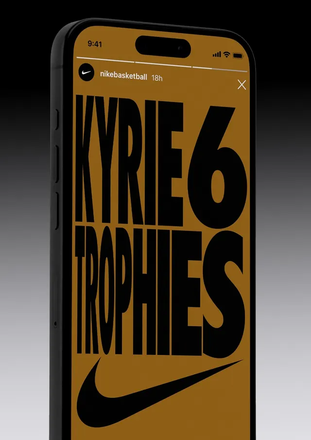 Nike Kyrie 6 Trophies mobile product shot, dark-mode, gradient-heavy, dark