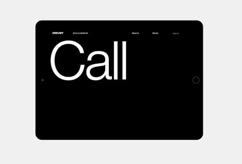 Dark minimalist app interface with 'Call' headline, dark-mode, minimal, dark
