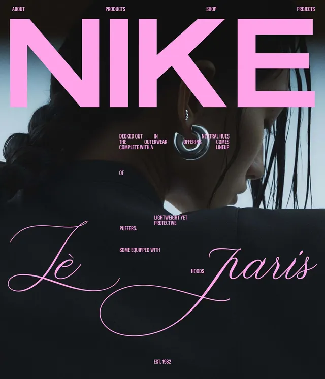 Nike Le Paris gradient apparel mockup, gradient-heavy, editorial, dark