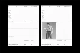 Portfolio two-page spreads layout with muted tones, minimal, swiss, muted