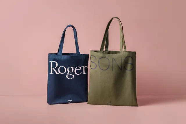 Roger and Sonis Branded Tote Bag Mockup, minimal, flat, pastel