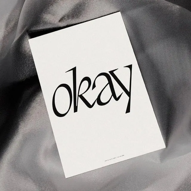 Okay minimalist print on fabric, minimal, typographic, monochrome