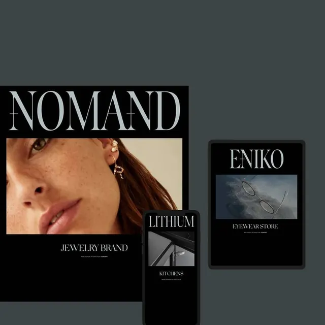 Luxury multi-brand lookbook mockup composition, minimal, luxury, dark