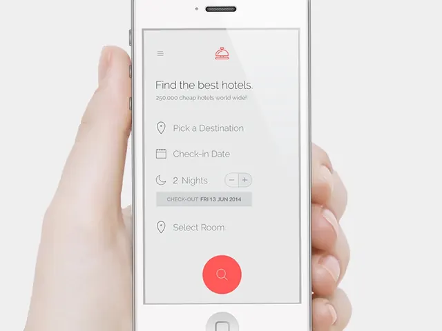 Hotel booking mobile app form, corporate-clean, minimal, light