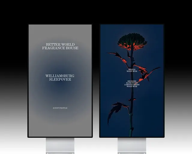 Luxury fragrance brand mockup with botanical illustration, luxury, editorial, dark