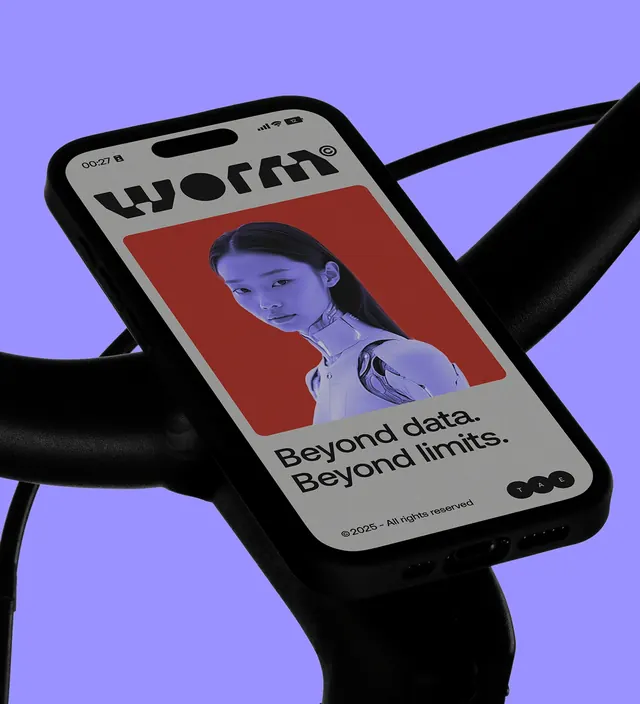 WORM brand identity showcase, gradient-heavy, playful, vibrant