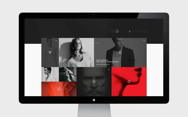 Portfolio grid website mockup, minimal, dark-mode, dark