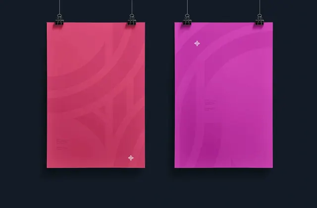 Gradient poster pair mockup, gradient-heavy, minimalist, vibrant