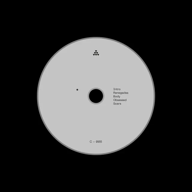 CD disc minimalist branding layout, minimal, technical, dark