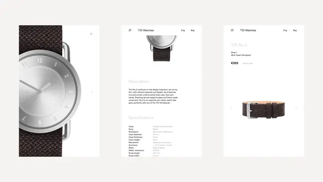 TID Watches product catalog design, minimal, corporate-clean, light