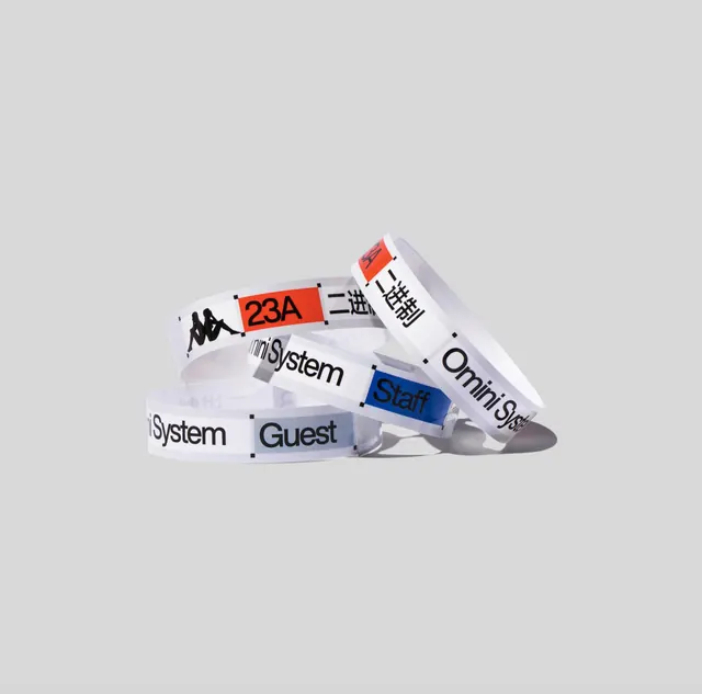 System event wristband identity mockup, minimal, technical, light