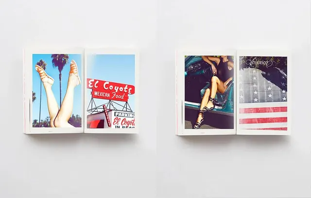 Printed photo collage book spreads, editorial, grid-heavy, vibrant