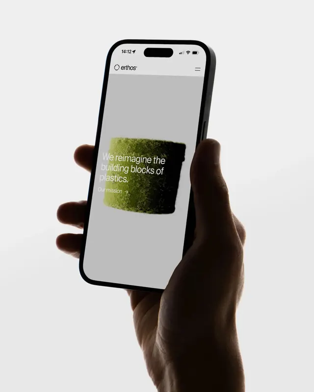 Biomaterials app interface on phone mockup, photographic, minimal, light
