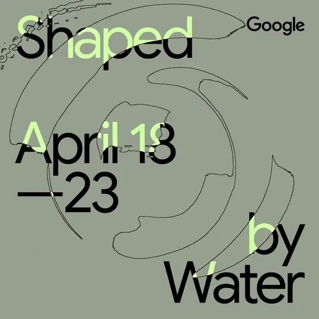 Shaped by Water" Google motion graphic poster, minimalist, organic, muted