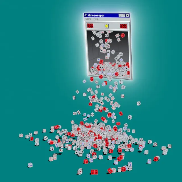 Minesweeper Spill, retro, 3d-render, vibrant
