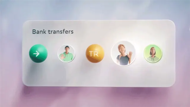 Sber bank transfers 3D UI card, 3d-render, playful, light
