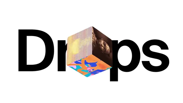 Drops Wordmark with Isometric Cube, geometric, abstract, high-contrast