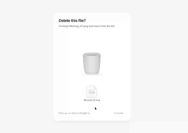 Playful Delete Interaction, minimal, playful, monochrome