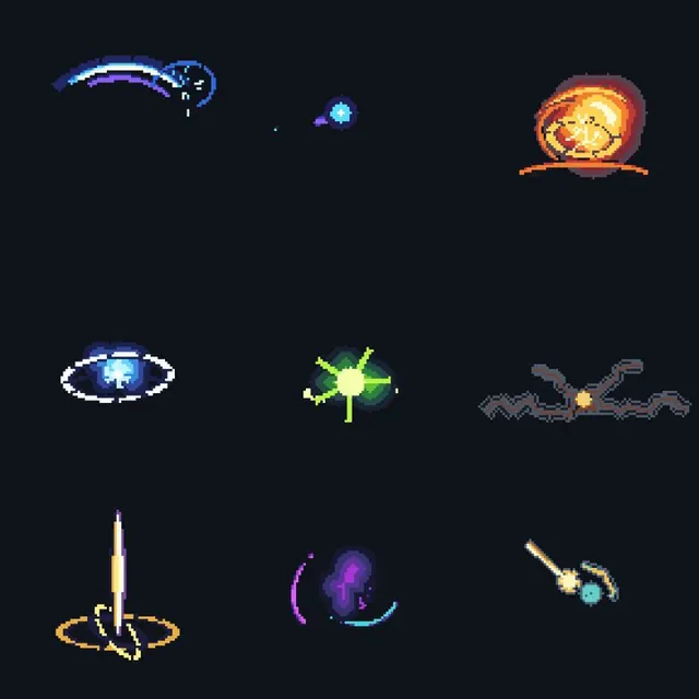 Pixel Art VFX Sprites, geometric, retro, dark