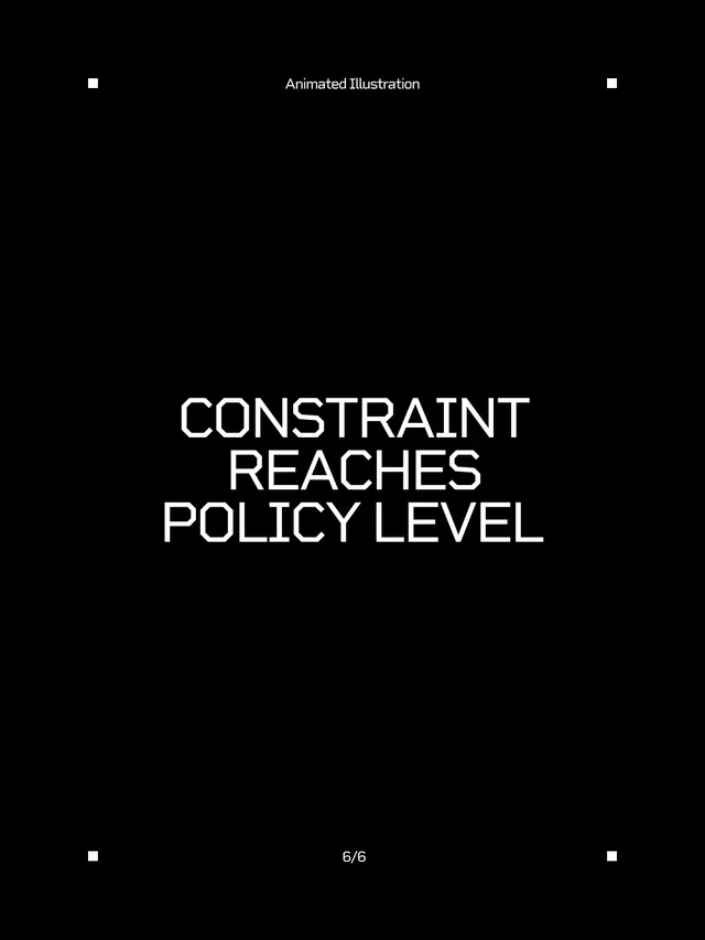 Constraint Reaches Policy Level animated editorial illustration (slide 8), editorial, gradient-heavy, vibrant