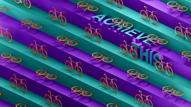 Neon bikes and geometric stripes motion graphics, gradient-heavy, 3d-render, vibrant