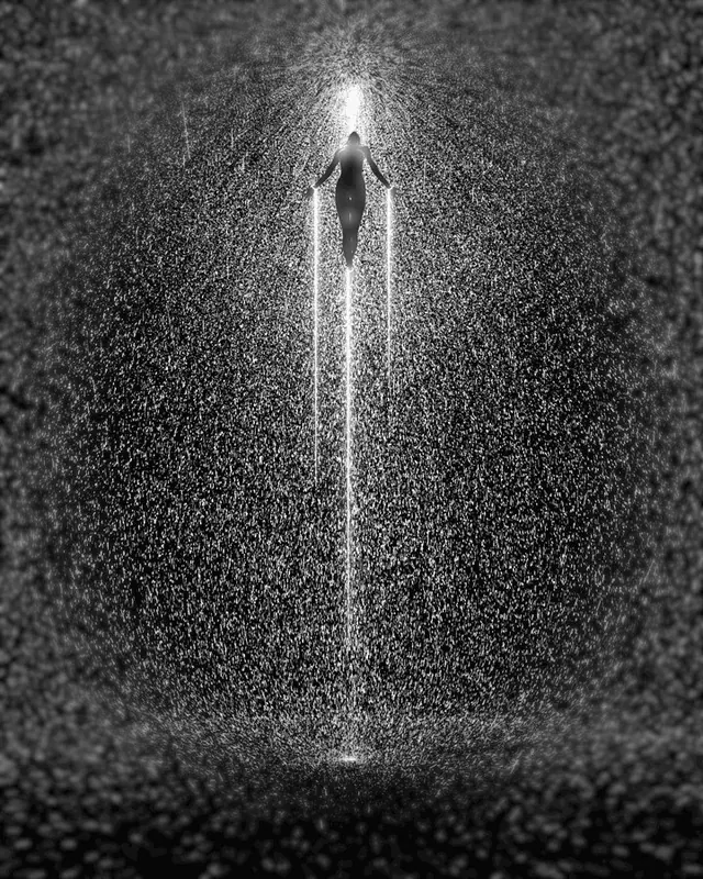 Particle Figure Descent, abstract, dark