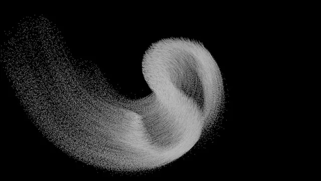 Abstract particle motion form with curved trajectory, abstract, technical, monochrome
