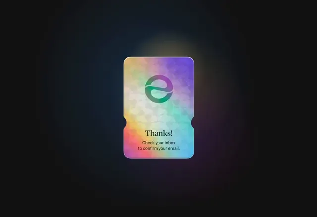 Holographic Confirmation Card, glassmorphism, dark