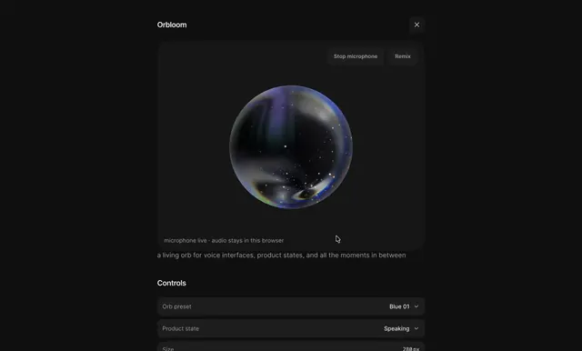 Orbloom Voice Orb, abstract, glassmorphism, dark