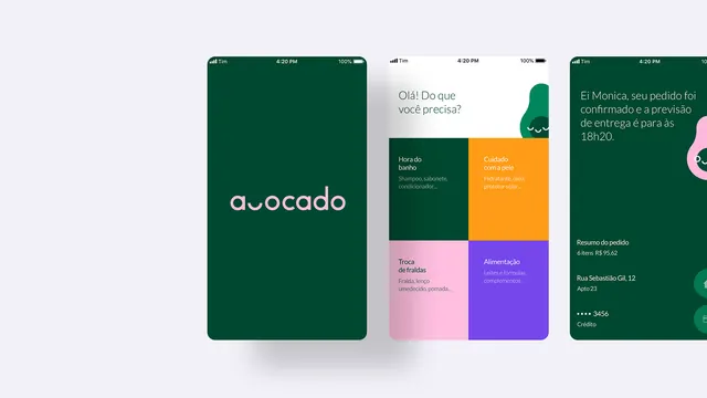 Avocado brand motion graphics, gradient-heavy, minimal, dark
